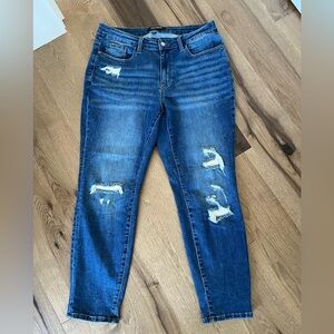 Judy Blue Thermal Patch Distressed Boyfriend Jeans - Size 14